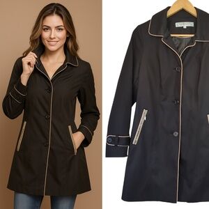 Cleo Petites Black Fall/Spring Jacket with Tan Trim